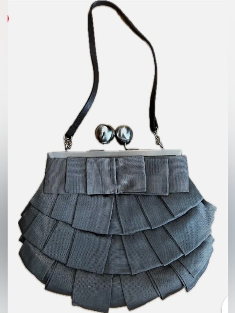 Boden Gray Grosgrain Tiered Ruffle Shoulder Bag Evening Clutch
